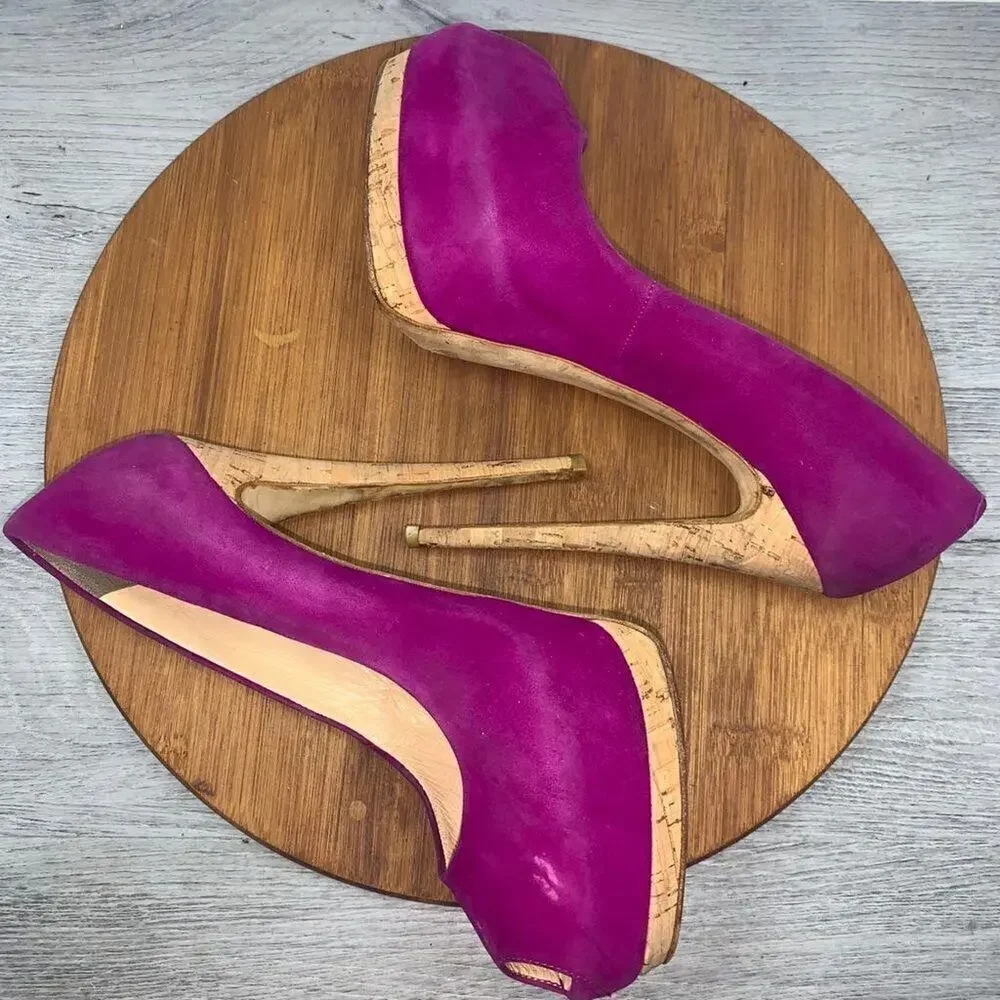 Giuseppe Zanotti SHARON Platform Peep Toe Suede Purple Clover Pump Heels Sz 38.5